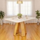 Mesa De Jantar Tampo Retangular Chanfrado Curvo Mad/vid 120 X 90cm Kiara Cedro Quartzo- Mabe Magazine