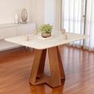Mesa de Jantar Tampo Retangular Chanfrado Curvo Mad/Vid 120 x 90cm Kiara Freijó Quartzo- MABE MAGAZINE
