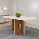 Mesa de Jantar Tampo Vidro 160cm 6 Lugares Canto Reto Leo Nature/Off White H02 - D Rossi