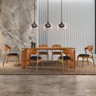 Mesa de Jantar Tokyo Tampo 180cm Madeira Laminado com 6 Cadeiras Celeste Gold