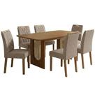 Mesa de Jantar Valentina MDF Com 6 Cadeiras Estofadas Linho MOLCI