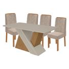 Mesa de Jantar Venus 170 cm Amêndoa Clean Off White com 4 Cadeiras Astrid Linho Rinzai Bege Amendoa Clean Lopas