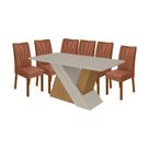 Mesa de Jantar Venus 170 cm Amêndoa Clean Off White com 6 Cadeiras Apogeu Caramelo Imbuia Lopas Mesa de Jantar Venus 170 cm Amêndoa Clean Off White com 6 Cadeiras Apogeu Caramelo Imbuia Lopas