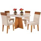 Mesa de Jantar Viena 120x80cm com 4 Cadeiras Turim Tecido Linho Viero Cor Mel Off White com Tecido Bege