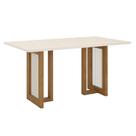 Mesa De Jantar Yara 160 Cm Canto Reto Com Vidro Nature Off White - Henn