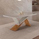 Mesa de Jantar Yasmin 180cm Tampo MDF e Vidro Canto Copo Moderna Mobília