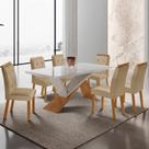 Mesa de Jantar Yasmin 180cm Tampo MDF Vidro Canto Copo com 6 Cadeiras Carol