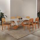 Mesa de Jantar Yasmin 180cm Tampo MDF Vidro Canto Copo com 6 Cadeiras Copper Premium