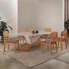 Mesa de Jantar Yasmin 180cm Tampo MDF Vidro Canto Copo com 6 Cadeiras Copper Premium