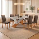 Mesa de Jantar Yasmin 180cm Tampo MDF Vidro Canto Copo com 6 Cadeiras Lira
