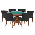 Mesa de Jogos Carteado Redonda Montreal Tampo Reversível Amêndoa com 6 Cadeiras Vicenza Preto Fosco G36 G15 - Gran Belo Mesa de Jogos Carteado Redonda Montreal Tampo Reversível Amêndoa com 6 Cadeiras Vicenza Preto Fosco G36 G15 - Gran Belo