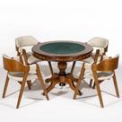 Mesa De Jogos Redonda 140cm New Orleans M04 Com 04 Cadeiras Estofadas Suran Linho Bege Lyam Decor
