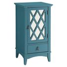 Mesa de madeira Acme Ceara com gaveta de armazenamento e porta de vidro em azul-petróleo Mesa de madeira Acme Ceara com gaveta de armazenamento e porta de vidro em azul-petróleo