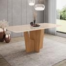 Mesa de Madeira Vértice com Vidro Nature/Off White - Henn