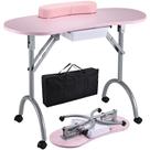 Mesa de manicure Joligrace Professional Dobrável Rosa com Gaveta