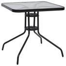 Mesa de pátio vidaXL Steel Frame preta com vidro temperado