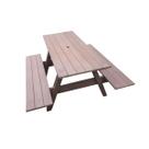 Mesa de piquenique em madeira plástica maciça marrom com furo para guarda-sol 100% reciclada 1,48m / lc-06 Mesa de piquenique em madeira plástica maciça marrom com furo para guarda-sol 100% reciclada 1,48m / lc-06