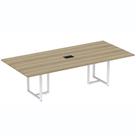 Mesa de Reunião com Caixa de Tomada 260 x 120 cm Pé Tubular PE25 MDP Noce Naturalle Branco Mesa de Reunião com Caixa de Tomada 260 x 120 cm Pé Tubular PE25 MDP Noce Naturalle Branco
