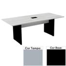 Mesa de Reunião com Caixa de Tomada Retangular 200 x 90 cm Pé Painel PE25 em MDP Cinza Base Preta