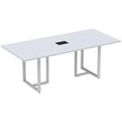 Mesa de Reunião com Caixa de Tomada Retangular 200x90 cm Pé Tubular PE25 em MDP Cinza com Base Cinza