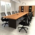 Mesa de Reunião Nogal 3,80m x 1,10m 2 Caixas de Tomadas F5