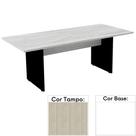 Mesa de Reunião Retangular 200 x 90 cm Pé Painel PE25 em MDP Cor Nogueira CasaBlanca e Base Branca Mesa de Reunião Retangular 200 x 90 cm Pé Painel PE25 em MDP Cor Nogueira CasaBlanca e Base Branca