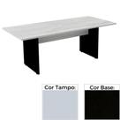 Mesa de Reunião Retangular 260 x 120 cm Pé Painel PE25 em MDP Cor Cinza Base Preta