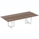 Mesa de Reunião Retangular 260 x 120 cm Pé Tubular PE25 em MDP Cor Walnut Base Branco