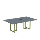Mesa de Reunião Retangular com Power Box 200x90cm MR2000P25TUB Cinza/Grafito/Verde Miró