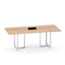 Mesa de Reunião Retangular com Power Box Tubular P25 Pandin 2,0 M Noce Naturale e Cinza