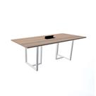 Mesa de Reunião Retangular com Power Box Tubular P25 Pandin 2,6 M Noce Naturale e Branco
