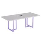 Mesa De Reunião Retangular Com Power Box Tubular PE 40 Pandin 2,00 M Cinza e Lilas