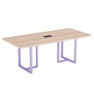 Mesa De Reunião Retangular Com Power Box Tubular PE 40 Pandin 2,00 M Noce Naturale e Lilas