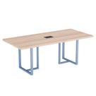 Mesa De Reunião Retangular Com Power Box Tubular PE40 Pandin 2,00 M Noce Naturale e Azul Dali