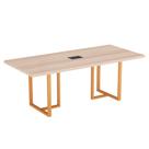 Mesa De Reunião Retangular Com Power Box Tubular PE40 Pandin 2,00 M Noce Naturale e Laranja