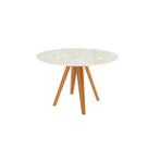 Mesa de Sala Jantar Duna Madeira Maciça + Tampo Madeirado c/ Vidro 120x120cm Carvalho/Off White - Kappesberg