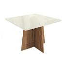 Mesa de Sala Jantar Lótus + Tampo Madeirado c/ Vidro 105x105m Freijó/Off White - Kappesberg Mesa de Sala Jantar Lótus + Tampo Madeirado c/ Vidro 105x105m Freijó/Off White - Kappesberg