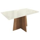 Mesa de Sala Jantar Lótus + Tampo Madeirado c/ Vidro 160x90cm Freijó/Off White - Kappesberg