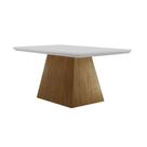 Mesa de Sala Jantar Luna c/ Tampo 120x80cm Madeirado Vidro Canto Curvo - Imbuia/Ripado 3D/Off White - Rufato