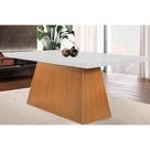 Mesa de Sala Jantar Luna c/ Tampo 180x90cm Madeirado Vidro Canto Curvo - Imbuia/Ripado 3D/Off White - Rufato