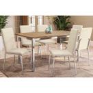 Mesa de Sala Jantar Reno c/ Tampo Madeira 160cm + 6 Cadeiras Amsterdã Cromada - Assento Nude 16 - Kappesberg