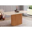 Mesa de Sala Jantar Solana SC84 c/Tampo Madeirado Vidro Curvo 180x90cm Nature/Off White - Henn