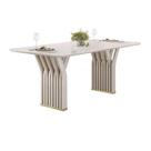 Mesa de Sala Jantar Yara c/ Tampo Madeirado c/ Vidro Curvo 170x90cm Off White/Off White - DJ Móveis