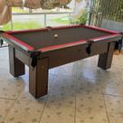 Mesa de Sinuca e Bilhar Charme Carlin Bilhares Superfície em Pedra de Ardósia 20mm 2,20 x 1,20 Malaga Tecido Preto Bordas Vermelhas