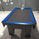 Mesa de Sinuca e Bilhar Charme Carlin Bilhares Superfície em Pedra de Ardósia 20mm 2,20 x 1,20 Preta Tx Tecido Preto Bordas Azul