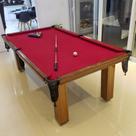 Mesa de Sinuca e Bilhar Diver Madeira Maciça Slim Carlin Bilhares Superfície em Pedra de Ardósia 20mm 2,20 x 1,20 Imbuia Tecido Vermelho