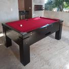 Mesa de Sinuca e Bilhar Fascinação Carlin Bilhares Superfície em Pedra de Ardósia 20mm 1,86 x 1,17 Preta TX Tecido Vermelho