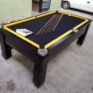 Mesa de Sinuca e Bilhar Gaveta Madeira Maciça Carlin Bilhares Superfície em Pedra de Ardósia 20mm 2,20 x 1,20 Preta Tecido Preto Bordas Amarelas