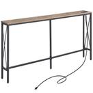 Mesa de sofá de console ELYKEN 150x160x80cm com tomadas elétricas White Oak