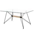 Mesa de Vidro ANM8013M Anima Office Retangular 180x90 Base Metal Preto Ferro Detalhe Imita Madeira